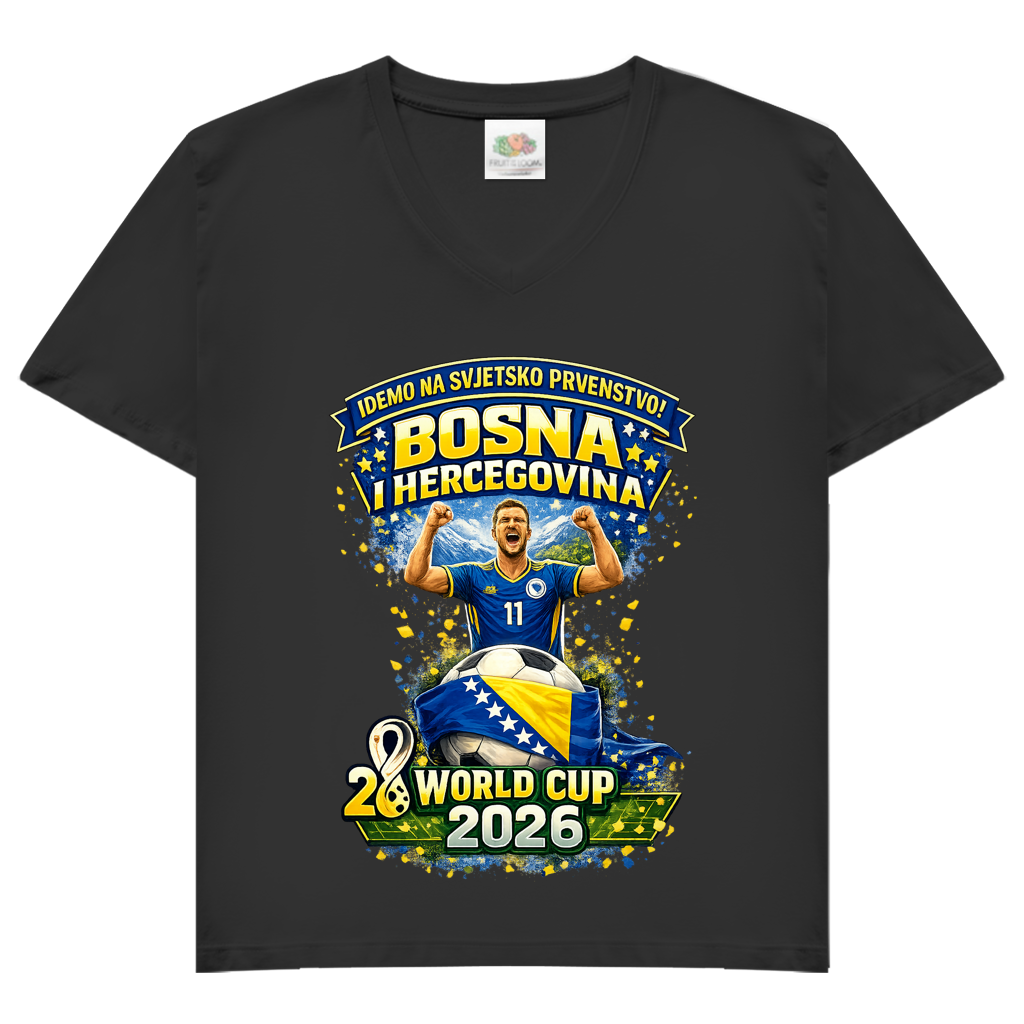 Damen Basic V-Neck T-Shirt – Bosnien | Design 01 | Frontprint