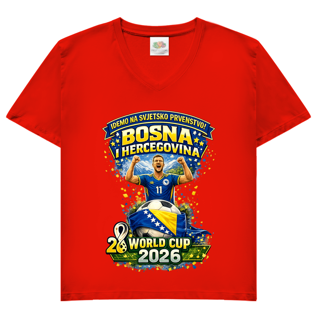 Ženska osnovna majica s V-izrezom – Bosna | Dizajn 01 | Prednji print