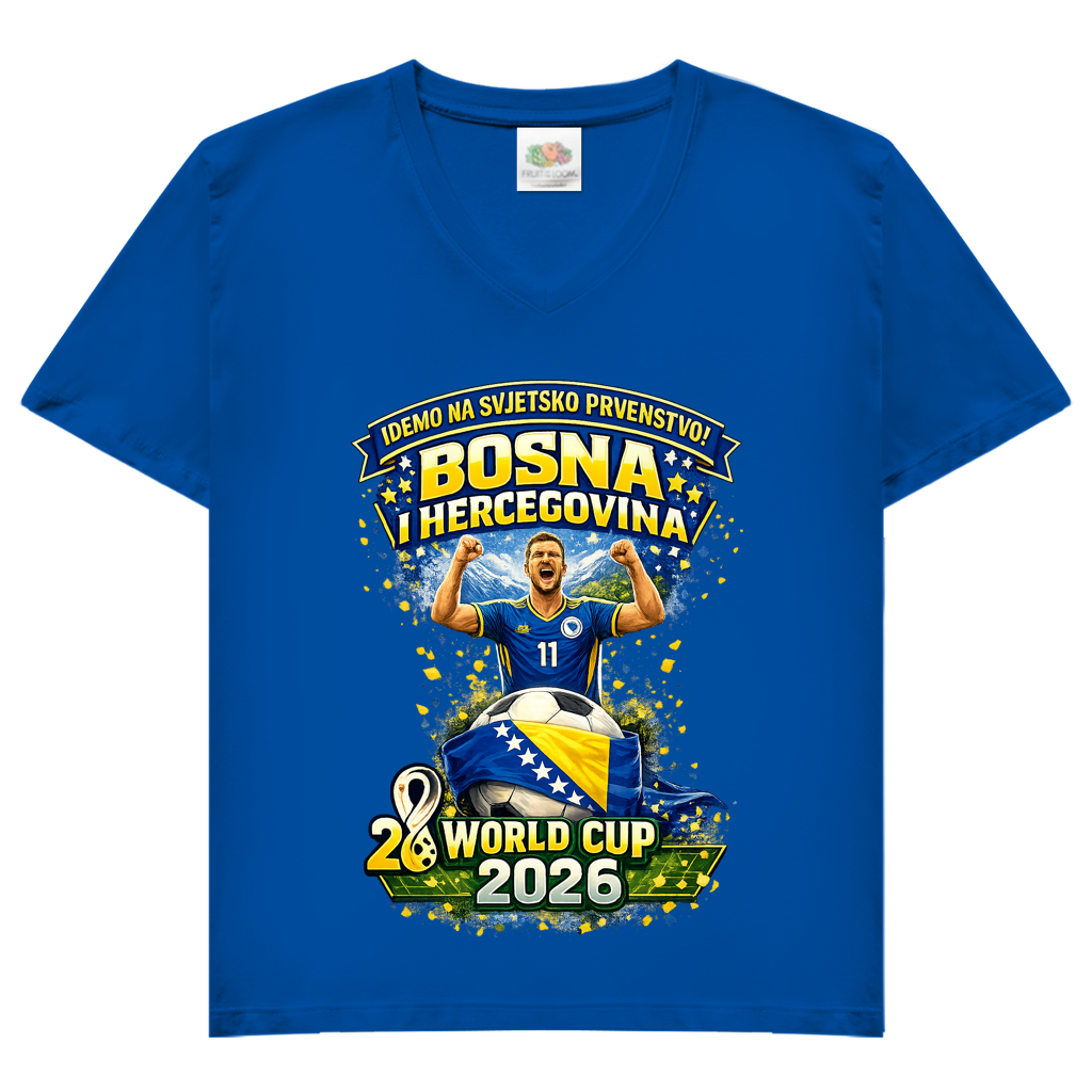 Damen Basic V-Neck T-Shirt – Bosnien | Design 01 | Frontprint