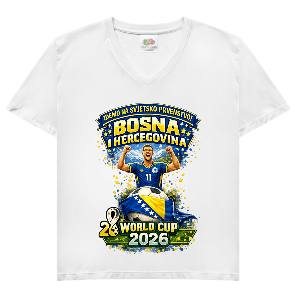 Damen Basic V-Neck T-Shirt – Bosnien | Design 01 | Frontprint