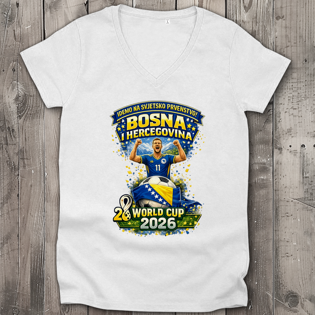 Ženska premium majica s V izrezom – Bosna | Dizajn 01 | Prednja štampa