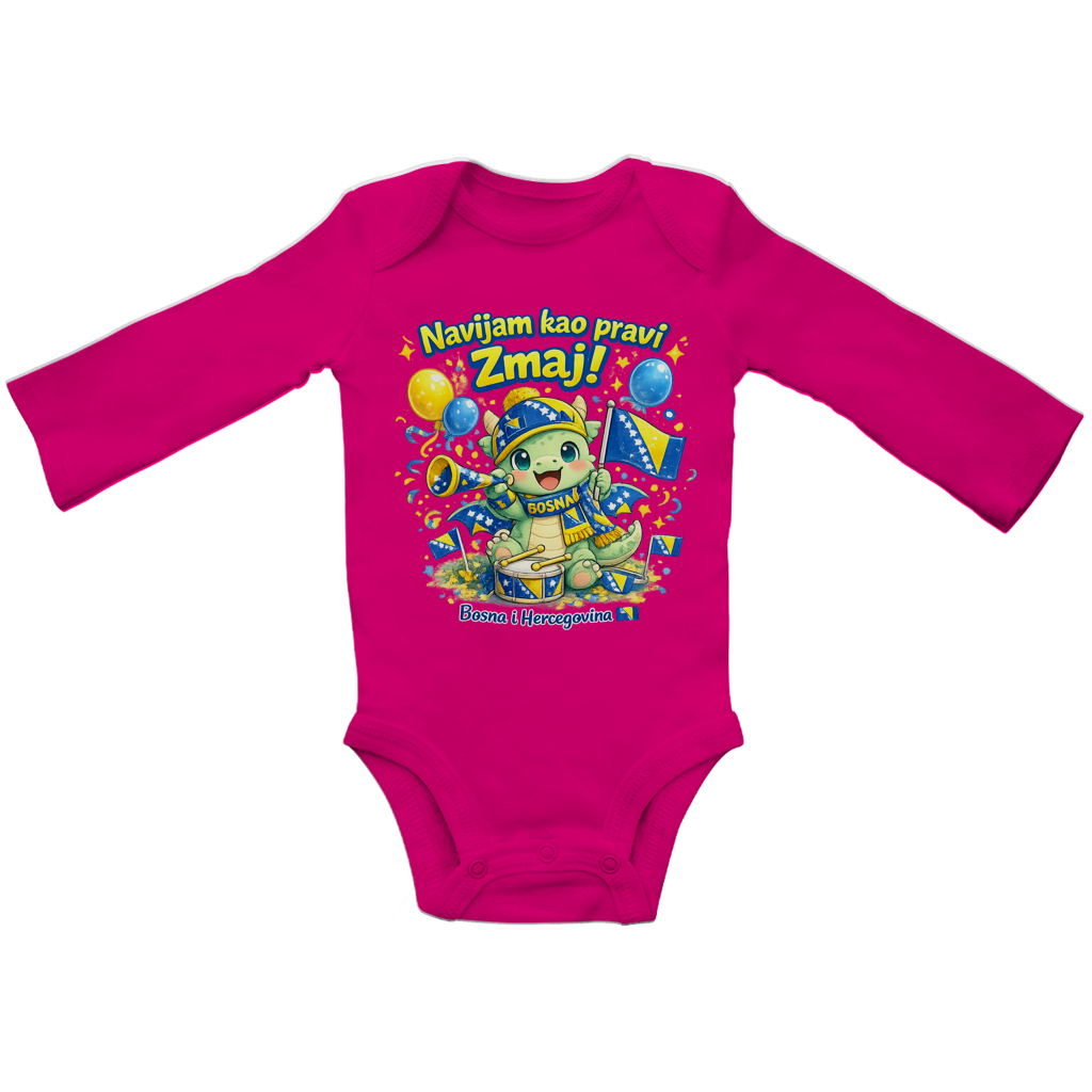Baby Bio bodi dugih rukava – Mali zmaj navijač | Prednja štampa