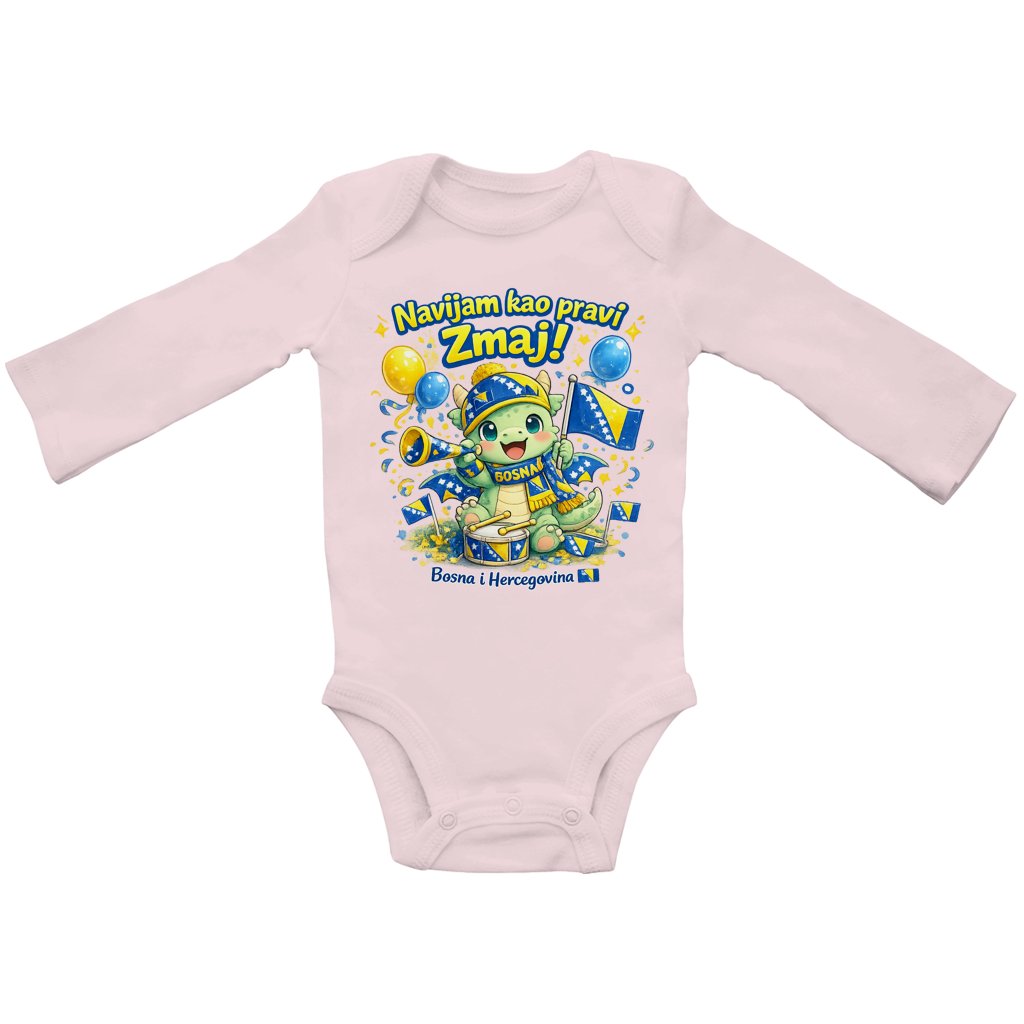 Baby Bio bodi dugih rukava – Mali zmaj navijač | Prednja štampa