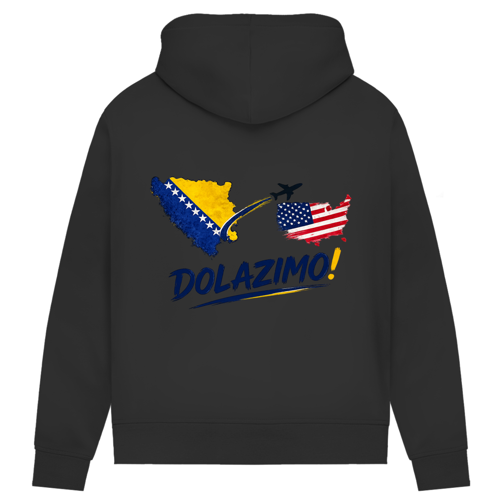 Ženski Premium organski duks s kapuljačom – Dolazi Bosna | Print na leđima