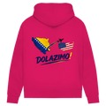 Ženski Premium organski duks s kapuljačom – Dolazi Bosna | Print na leđima