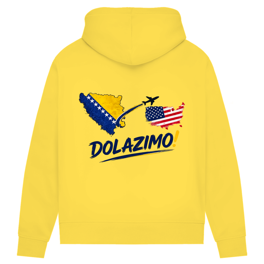 Ženski Premium organski duks s kapuljačom – Dolazi Bosna | Print na leđima