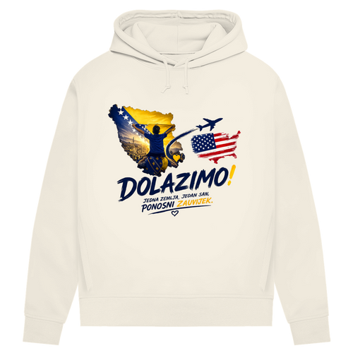 Ženska Premium Organska Majica s kapuljačom – Dolazi Bosna Ponosna | Print na prednjoj strani