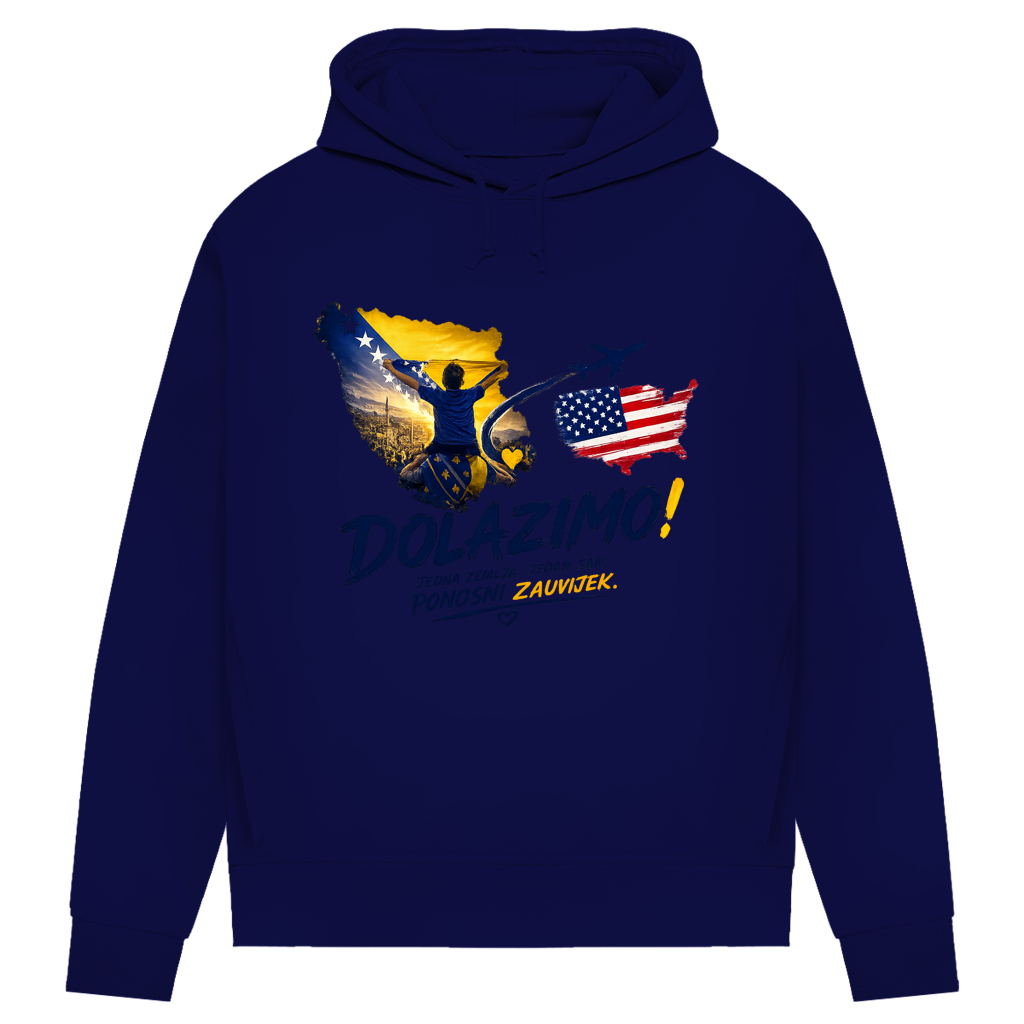 Damen Premium Bio Hoodie – Dolazi Bosna Ponosna | Frontprint
