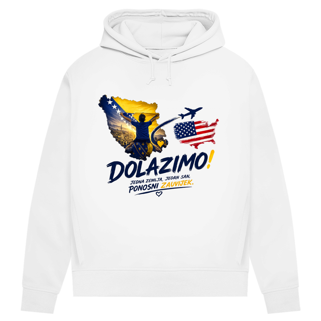 Damen Premium Bio Hoodie – Dolazi Bosna Ponosna | Frontprint