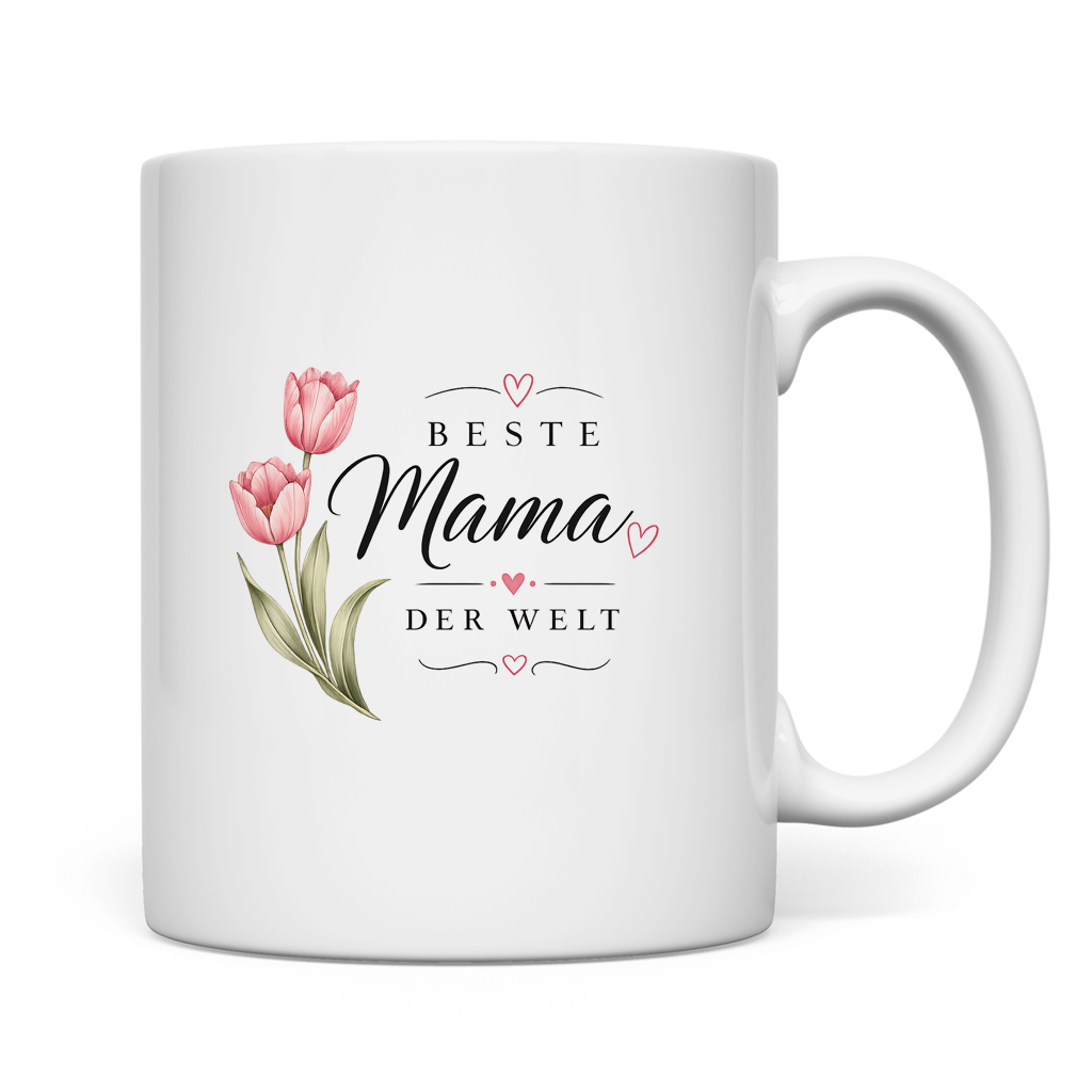 Beste Mama der Welt Tasse mit Tulpen – Geschenk für Muttertag Blumen Kaffeetasse