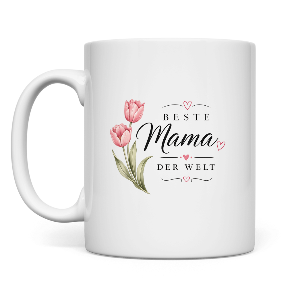 Beste Mama der Welt Tasse mit Tulpen – Geschenk für Muttertag Blumen Kaffeetasse