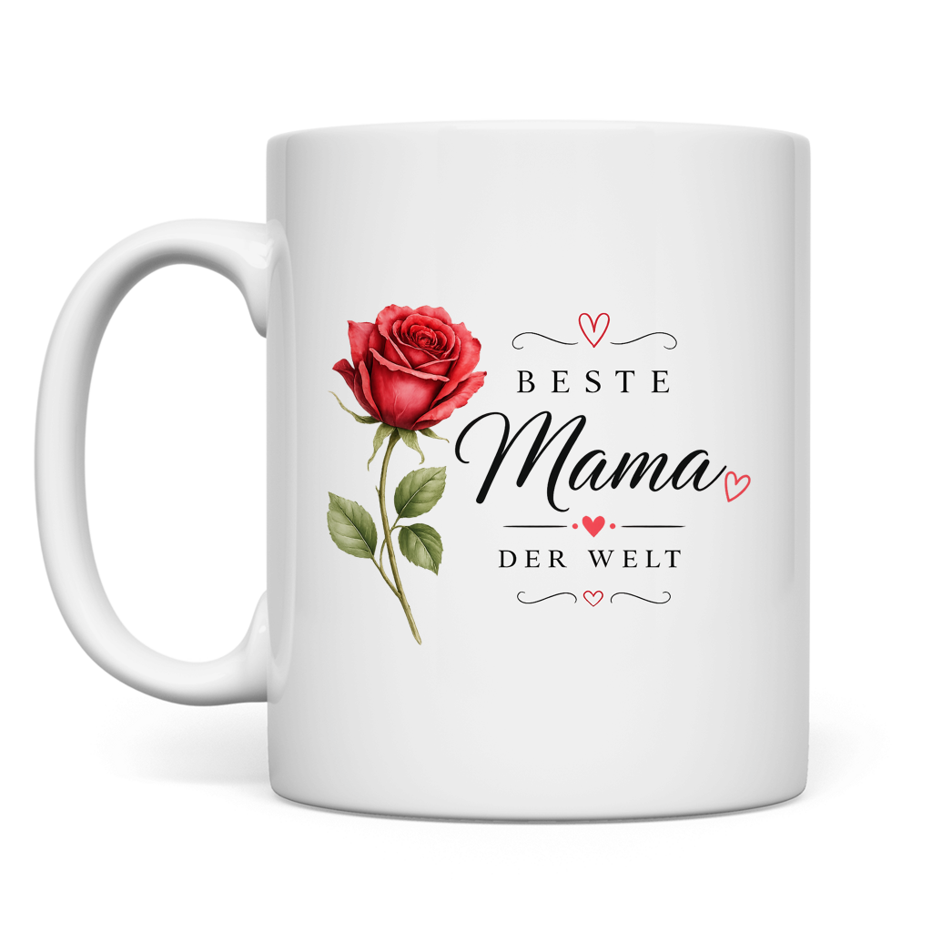 Tasse „Beste Mama der Welt“ mit Rose – Geschenk Muttertag Kaffeetasse Blumen Design