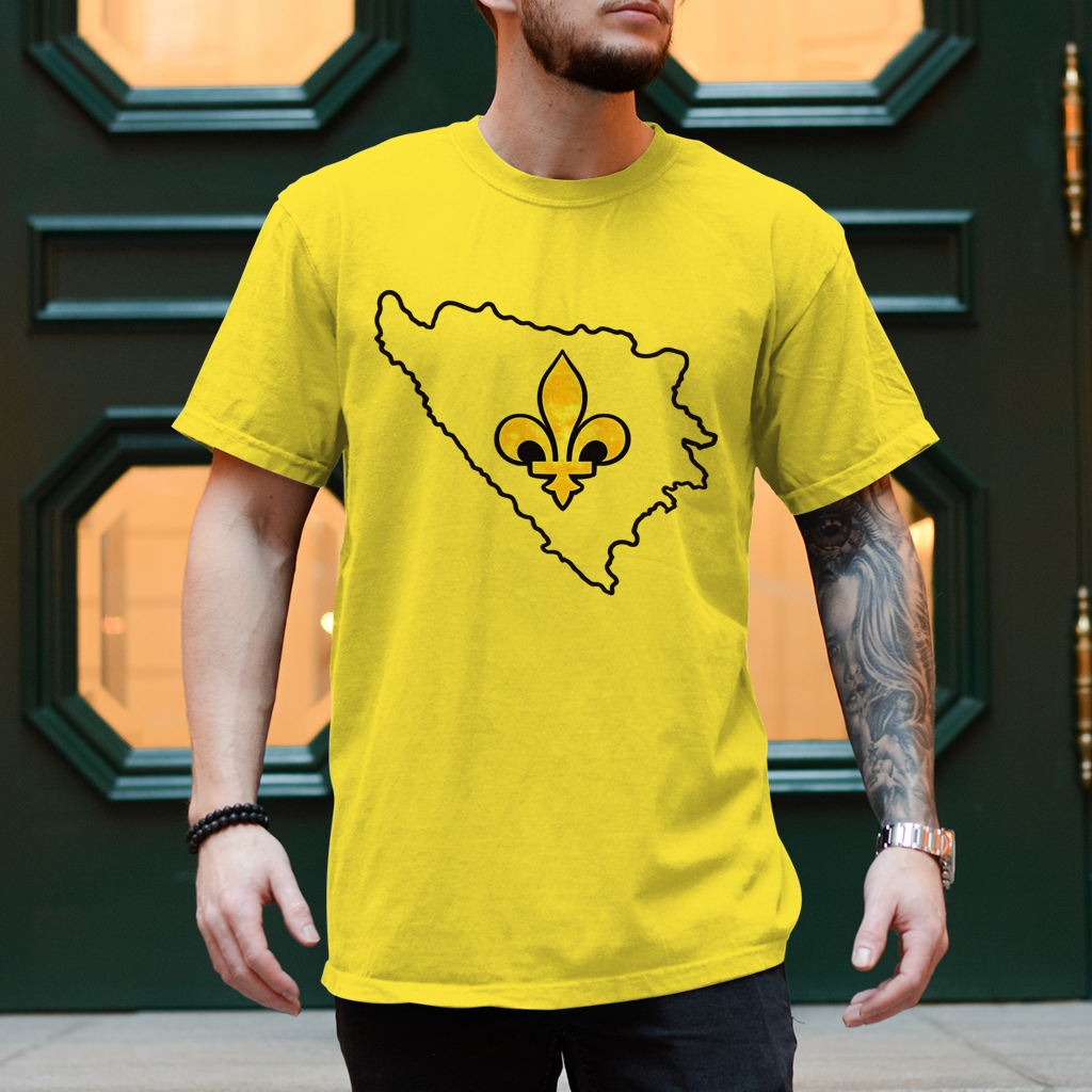 Herren T-Shirt - Minimalistisches Bosnia Outline Design mit Bosnischem Ljiljan
