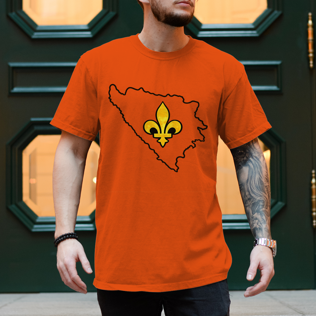 Herren T-Shirt - Minimalistisches Bosnia Outline Design mit Bosnischem Ljiljan