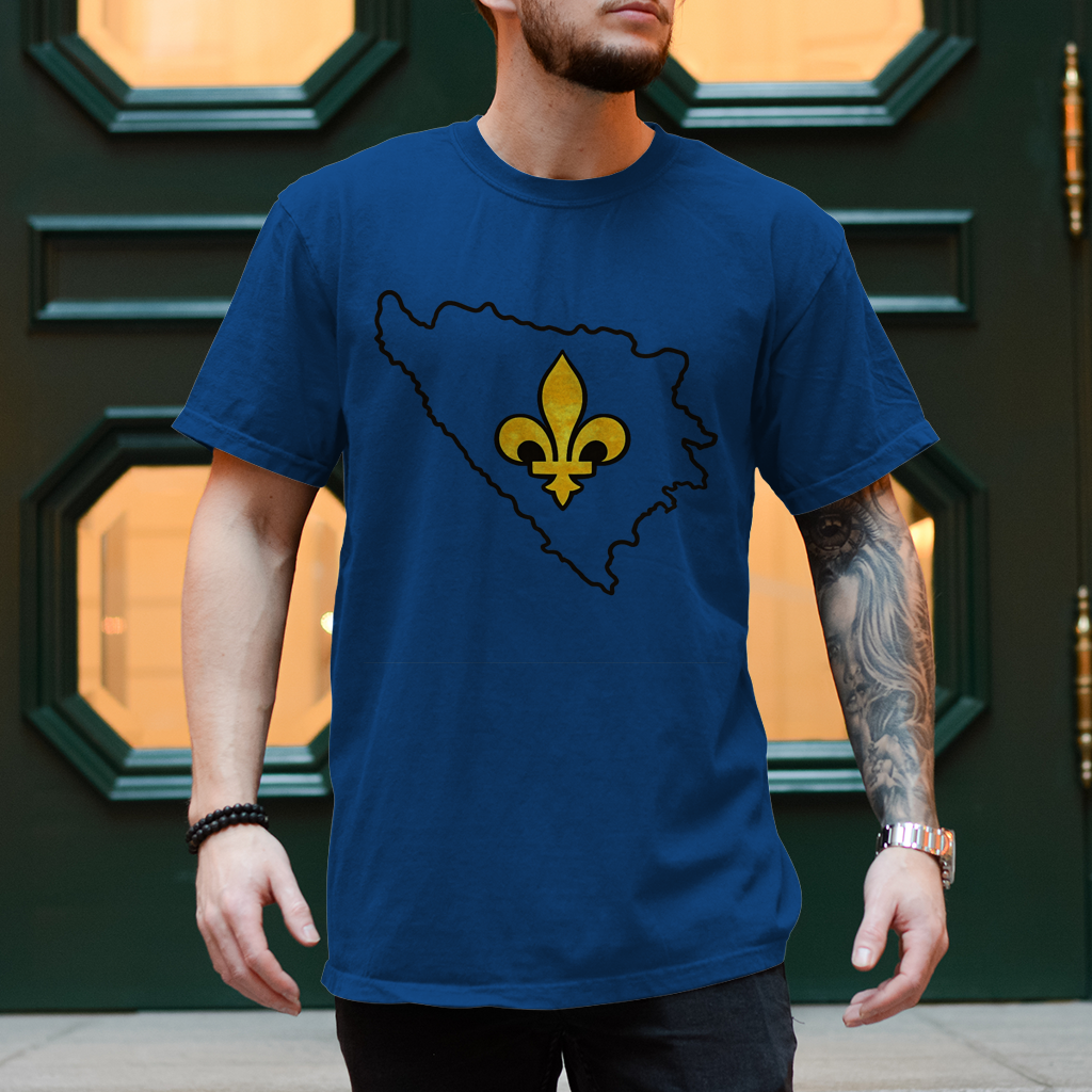 Herren T-Shirt - Minimalistisches Bosnia Outline Design mit Bosnischem Ljiljan