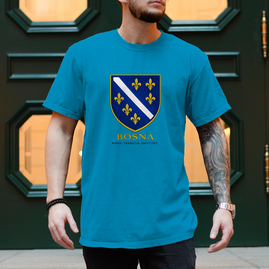 Muška majica kratkih rukava "Bosna - Ponos. Tradicija. Identitet." | Bosanski streetwear stil