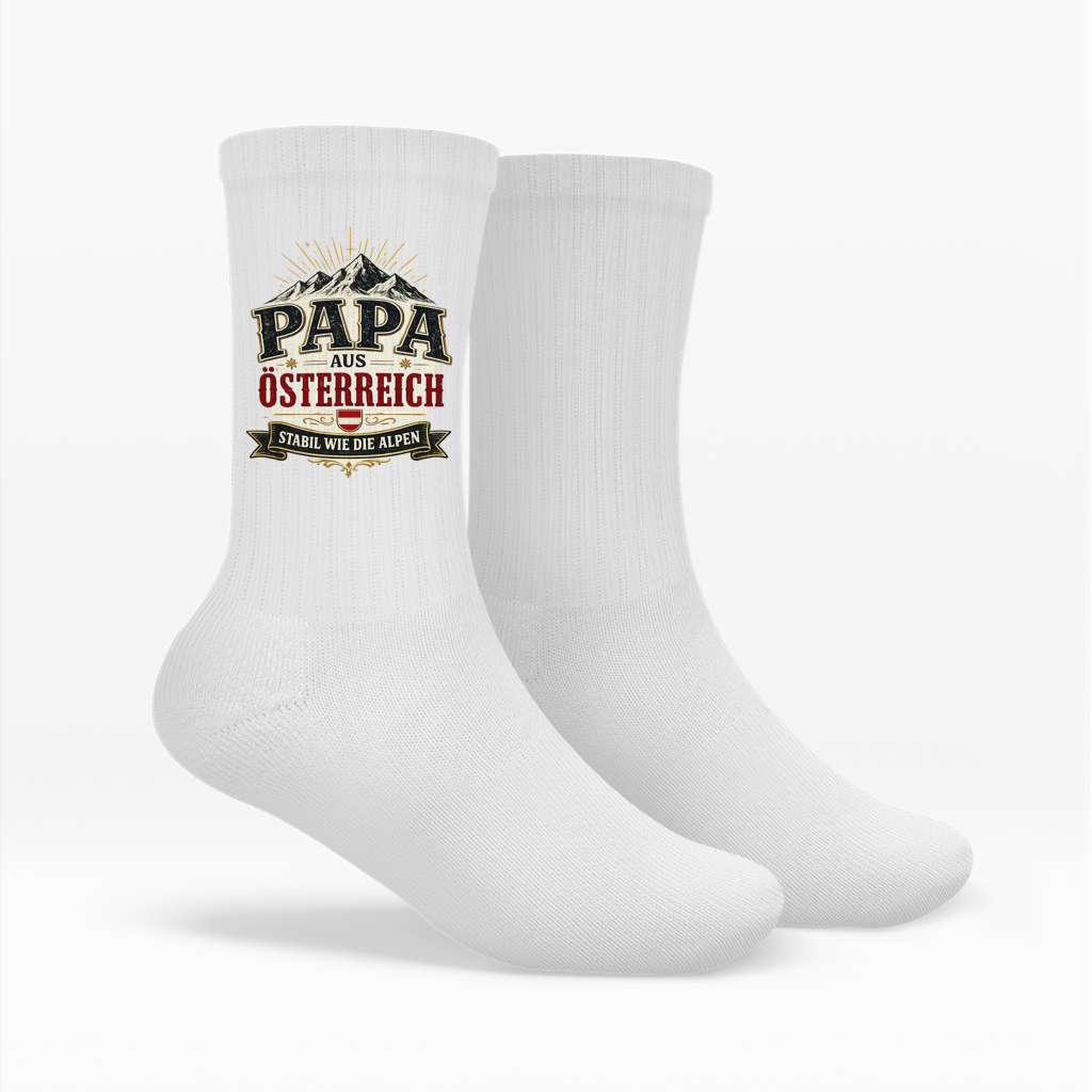 Crew Socken „Papa aus Österreich – stabil wie die Alpen“ | Vatertag Geschenk
