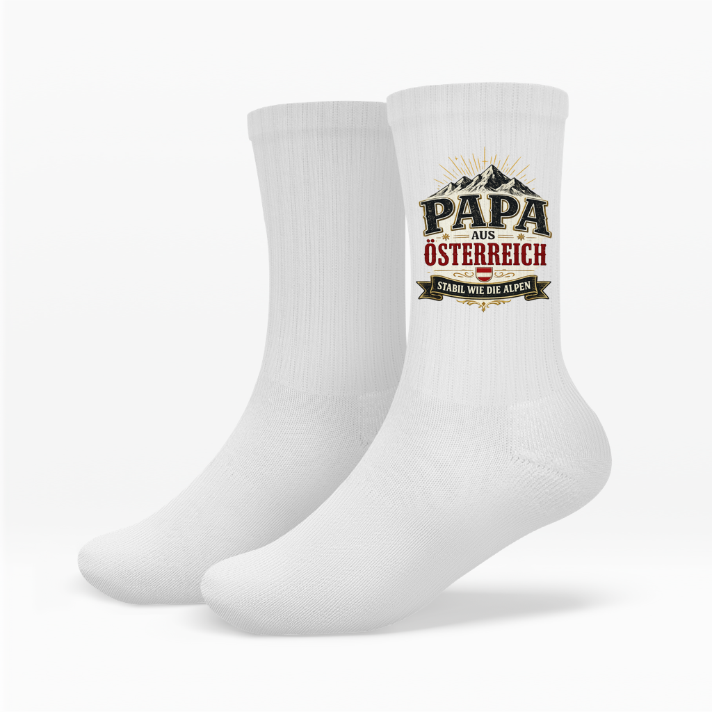 Crew Socken „Papa aus Österreich – stabil wie die Alpen“ | Vatertag Geschenk