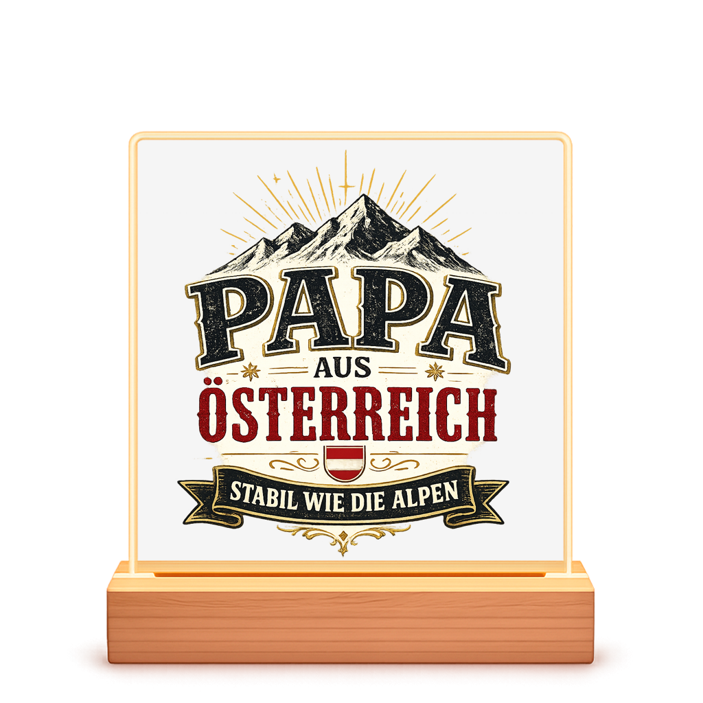 LED Okvir za slike "Tata iz Austrije – stabilan kao Alpe" | Poklon za Dan očeva