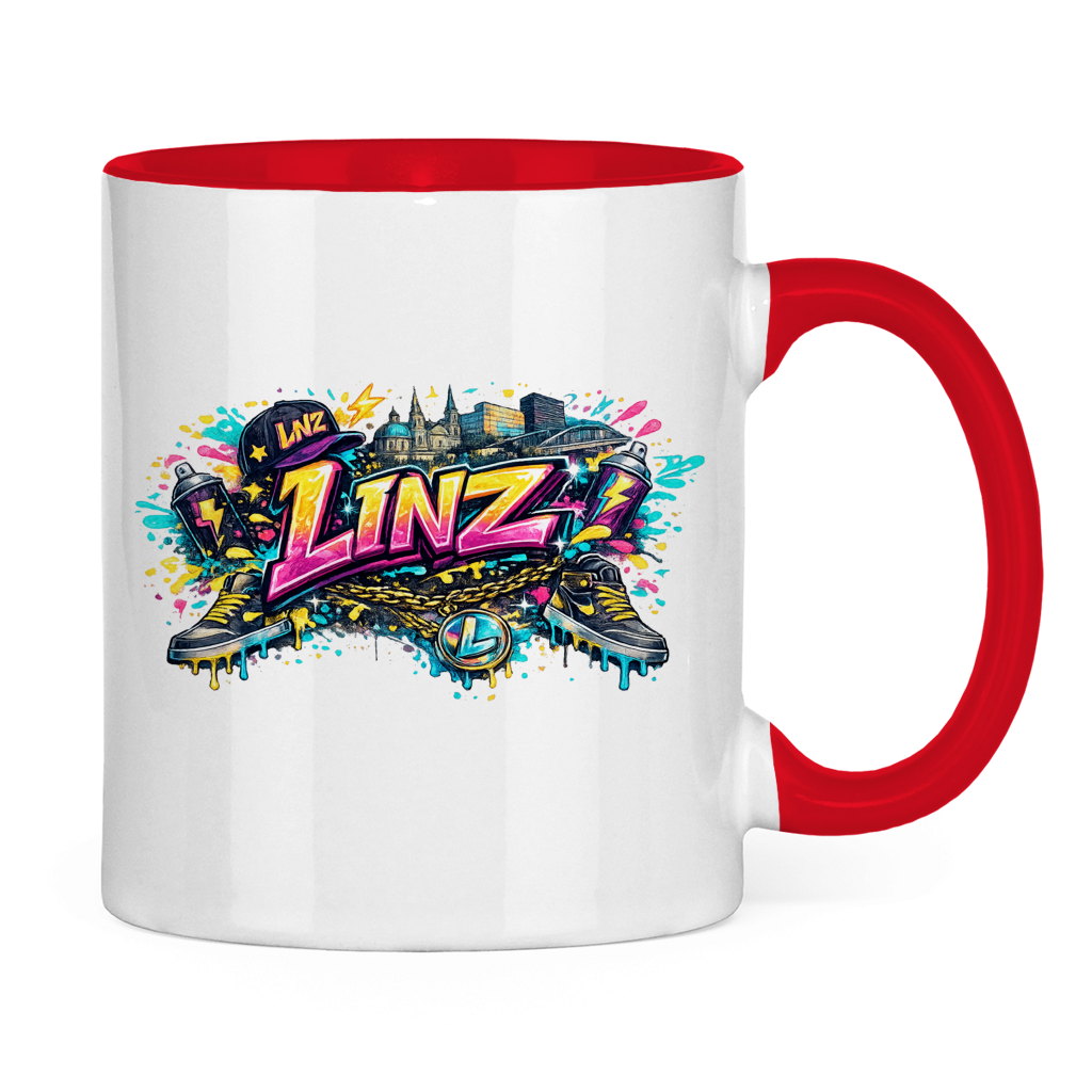 Zweifarbige LINZ Tasse – Austria Street Vibes | Österreich Graffiti Keramiktasse