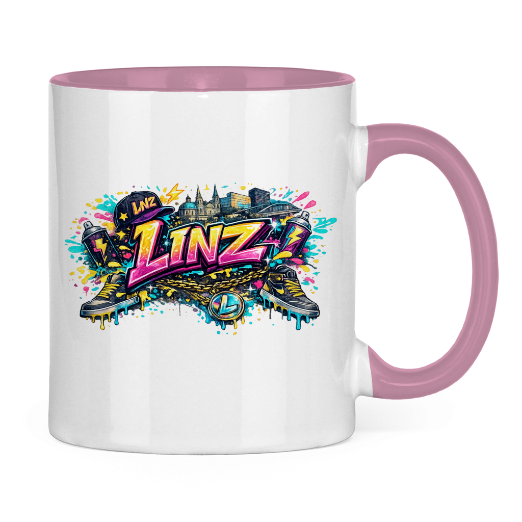 Zweifarbige LINZ Tasse – Austria Street Vibes | Österreich Graffiti Keramiktasse