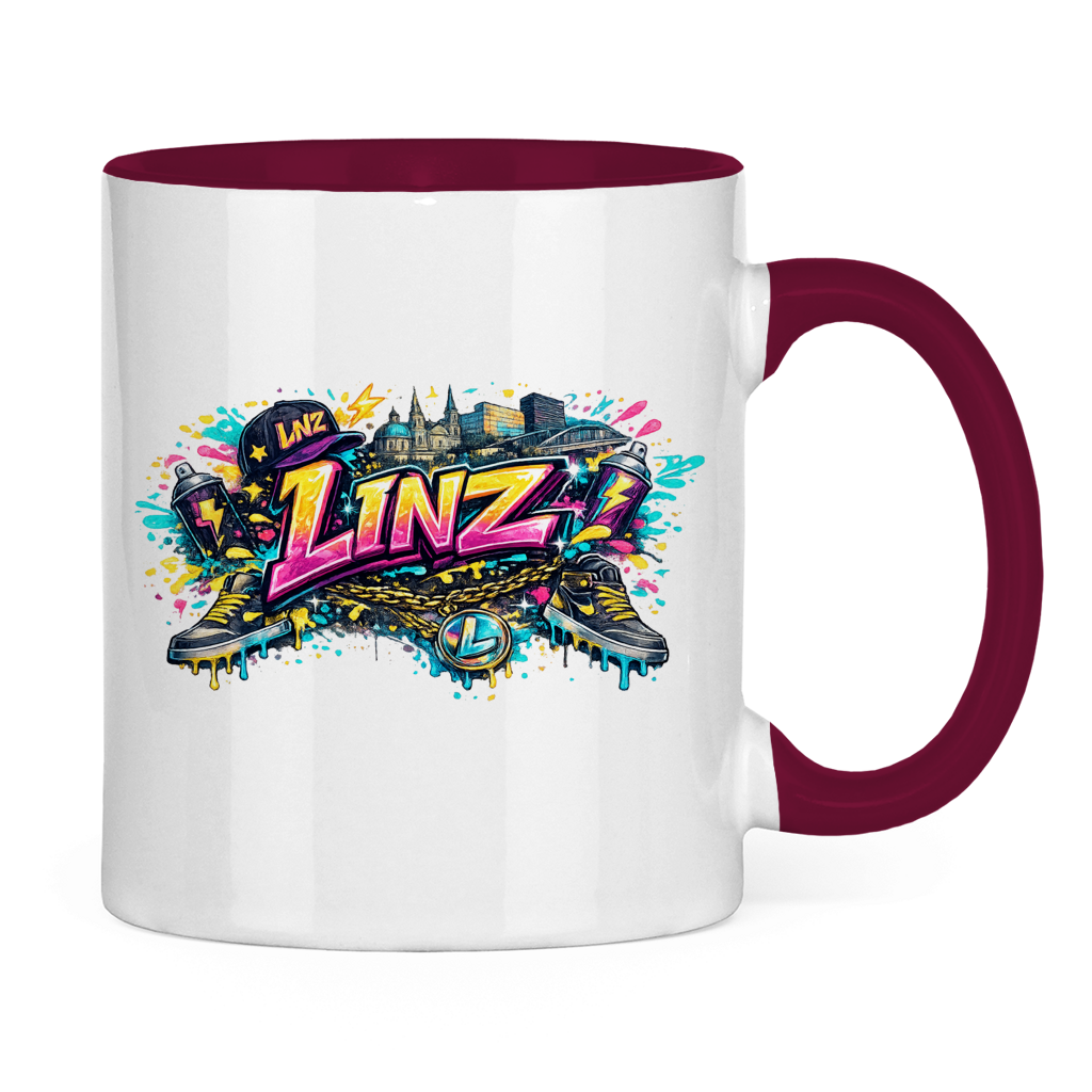 Zweifarbige LINZ Tasse – Austria Street Vibes | Österreich Graffiti Keramiktasse