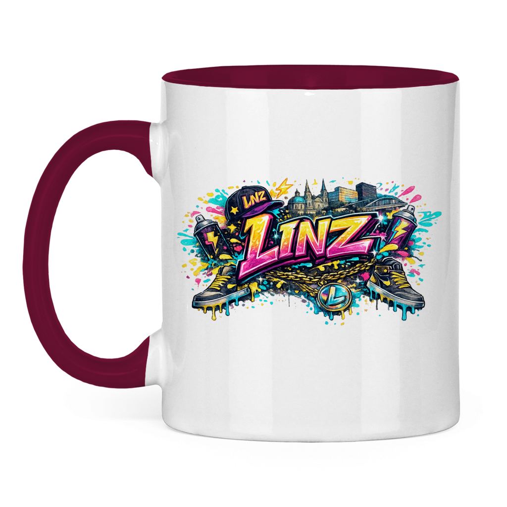 Zweifarbige LINZ Tasse – Austria Street Vibes | Österreich Graffiti Keramiktasse