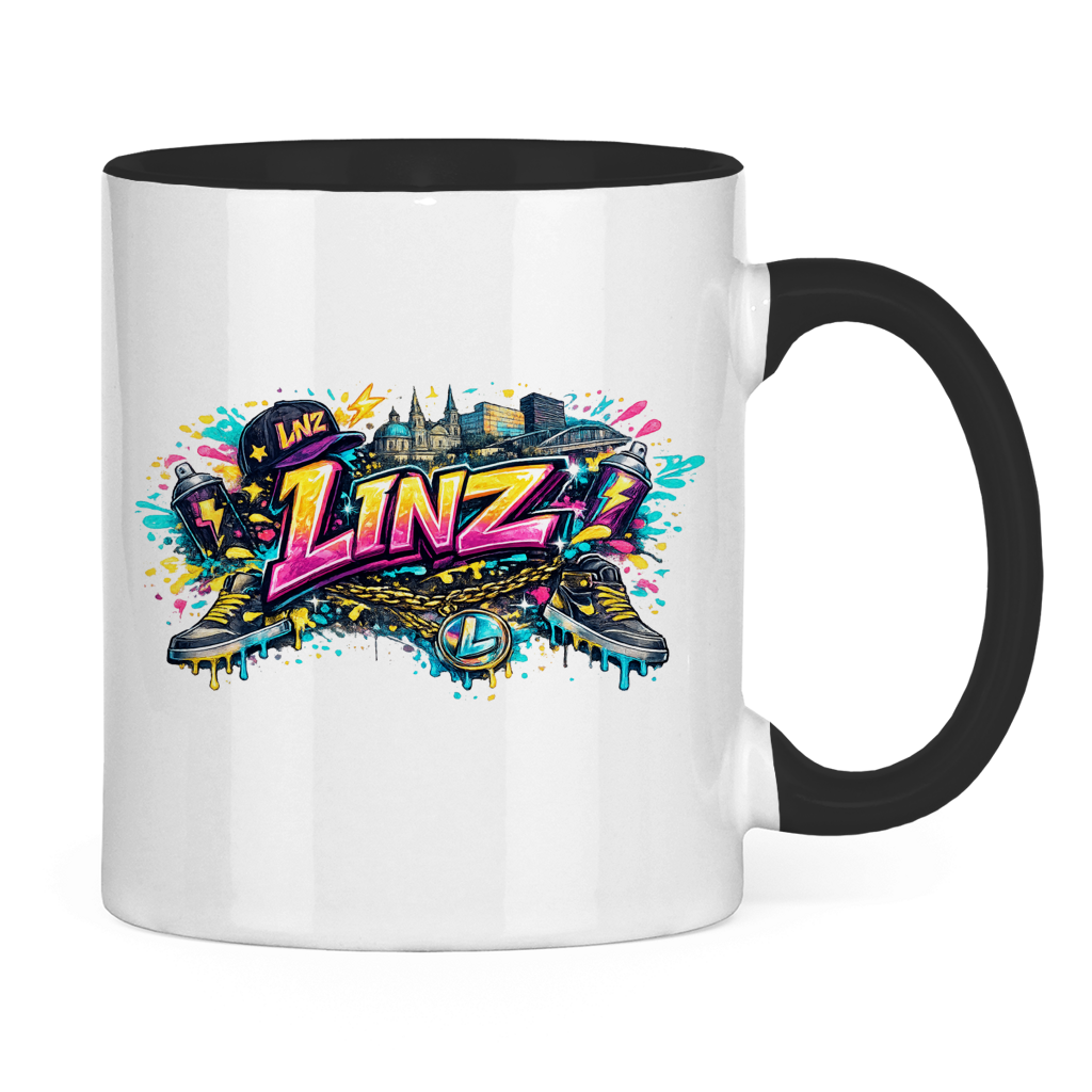 Zweifarbige LINZ Tasse – Austria Street Vibes | Österreich Graffiti Keramiktasse