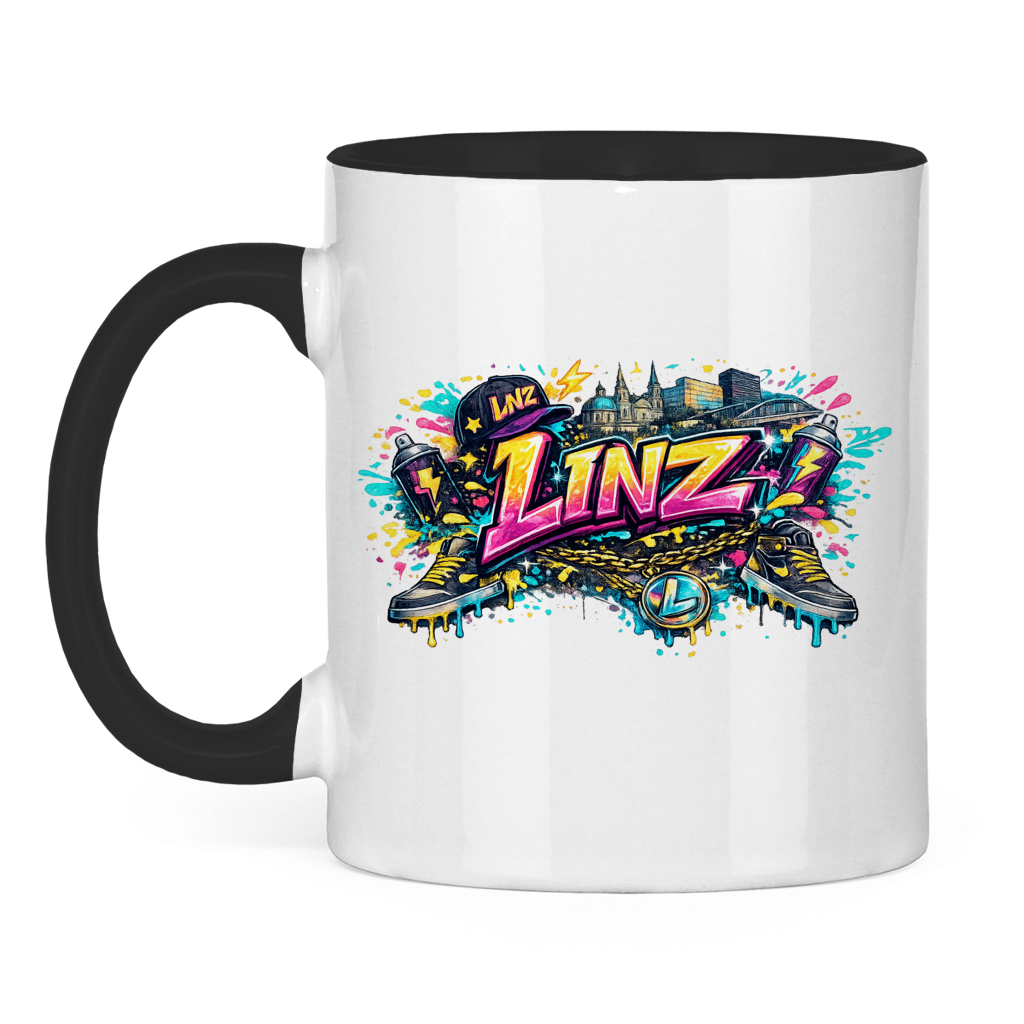 Zweifarbige LINZ Tasse – Austria Street Vibes | Österreich Graffiti Keramiktasse