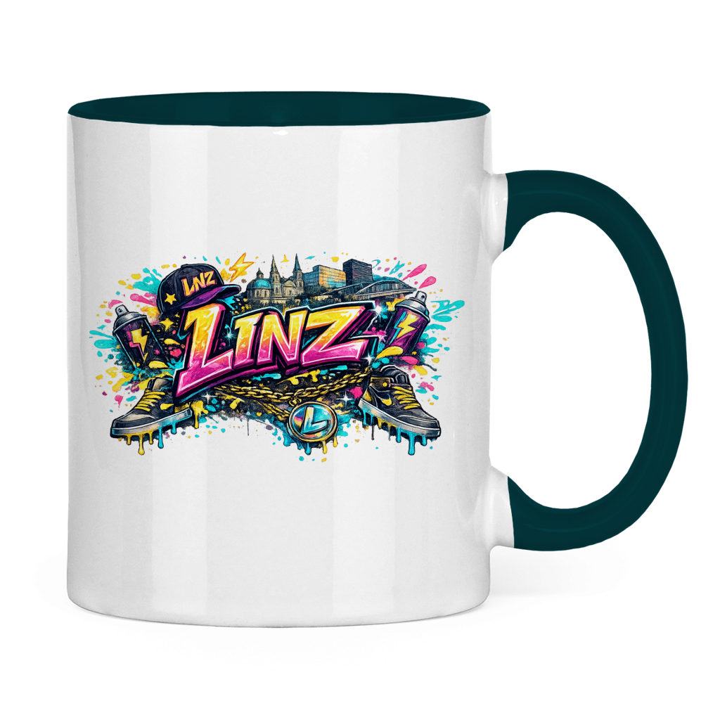 Zweifarbige LINZ Tasse – Austria Street Vibes | Österreich Graffiti Keramiktasse