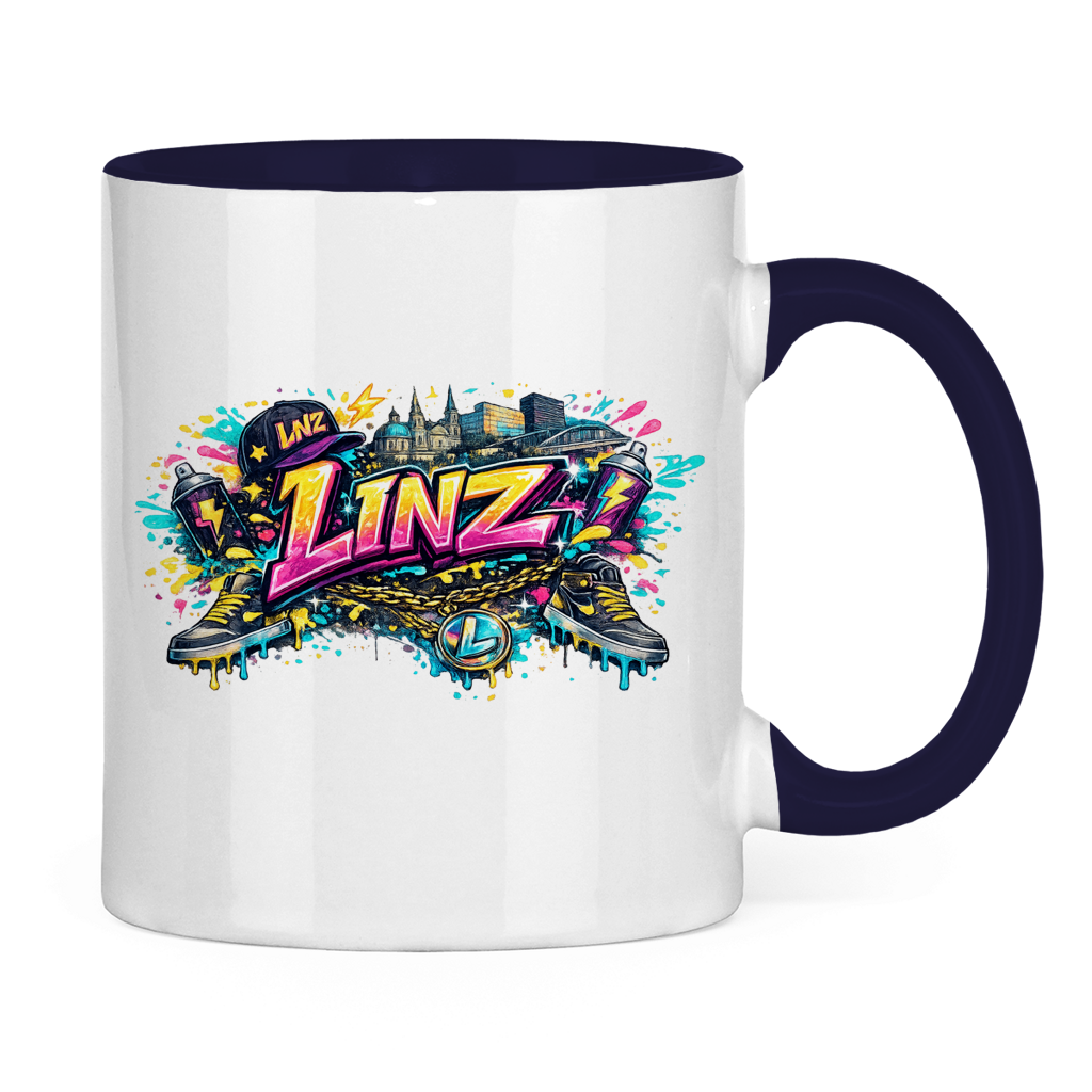 Zweifarbige LINZ Tasse – Austria Street Vibes | Österreich Graffiti Keramiktasse