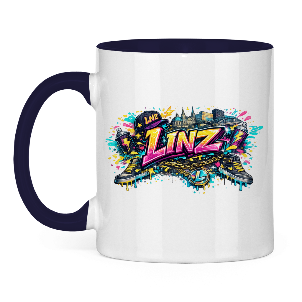 Zweifarbige LINZ Tasse – Austria Street Vibes | Österreich Graffiti Keramiktasse