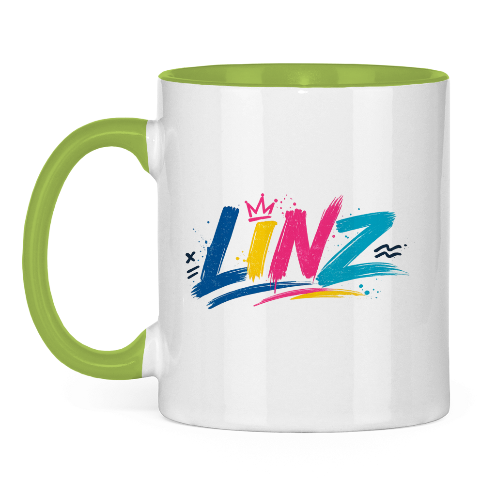 Zweifarbige LINZ Graffiti Tasse – Austria Street Vibes | Urban Österreich Keramiktasse