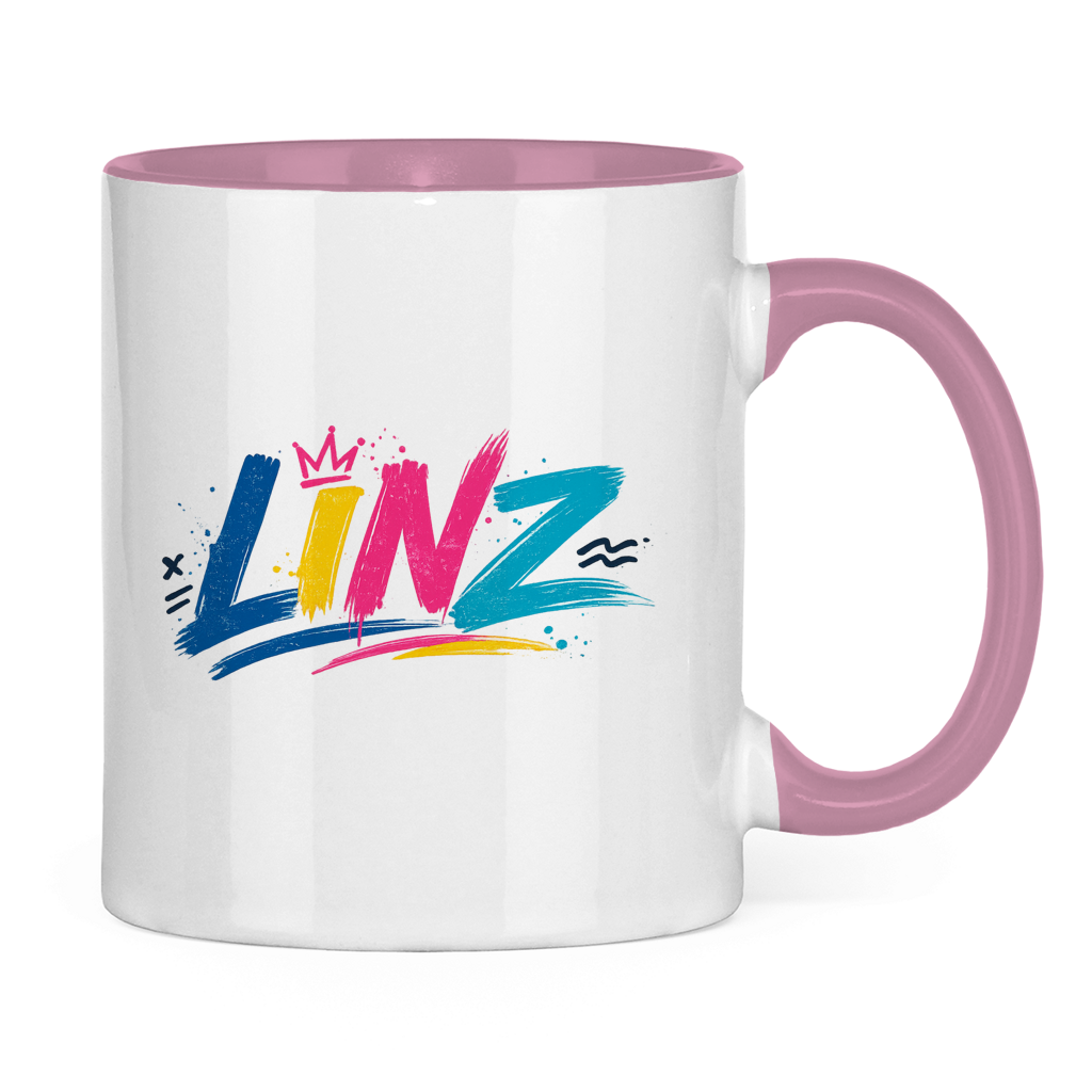 Zweifarbige LINZ Graffiti Tasse – Austria Street Vibes | Urban Österreich Keramiktasse