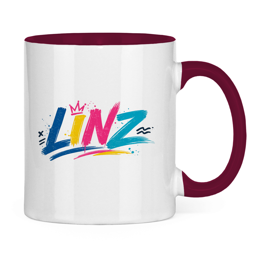 Zweifarbige LINZ Graffiti Tasse – Austria Street Vibes | Urban Österreich Keramiktasse
