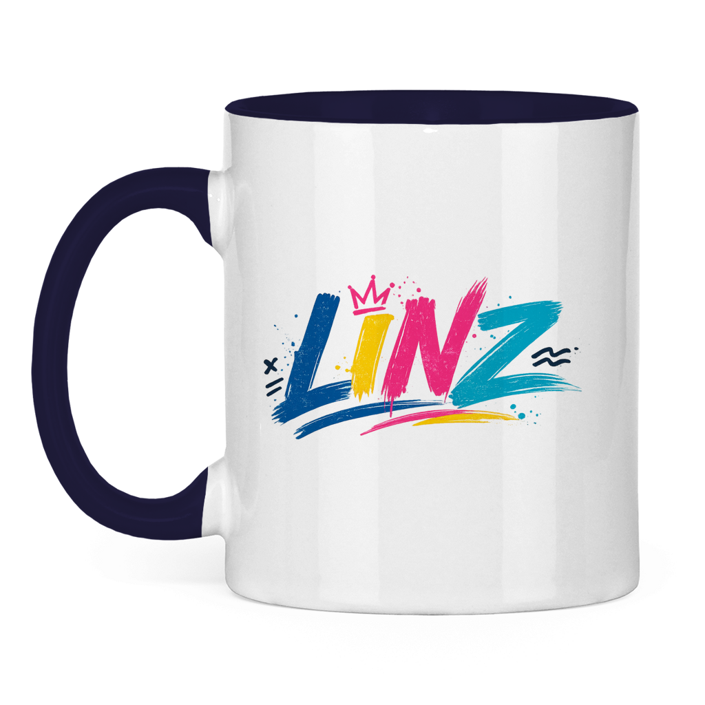 Zweifarbige LINZ Graffiti Tasse – Austria Street Vibes | Urban Österreich Keramiktasse