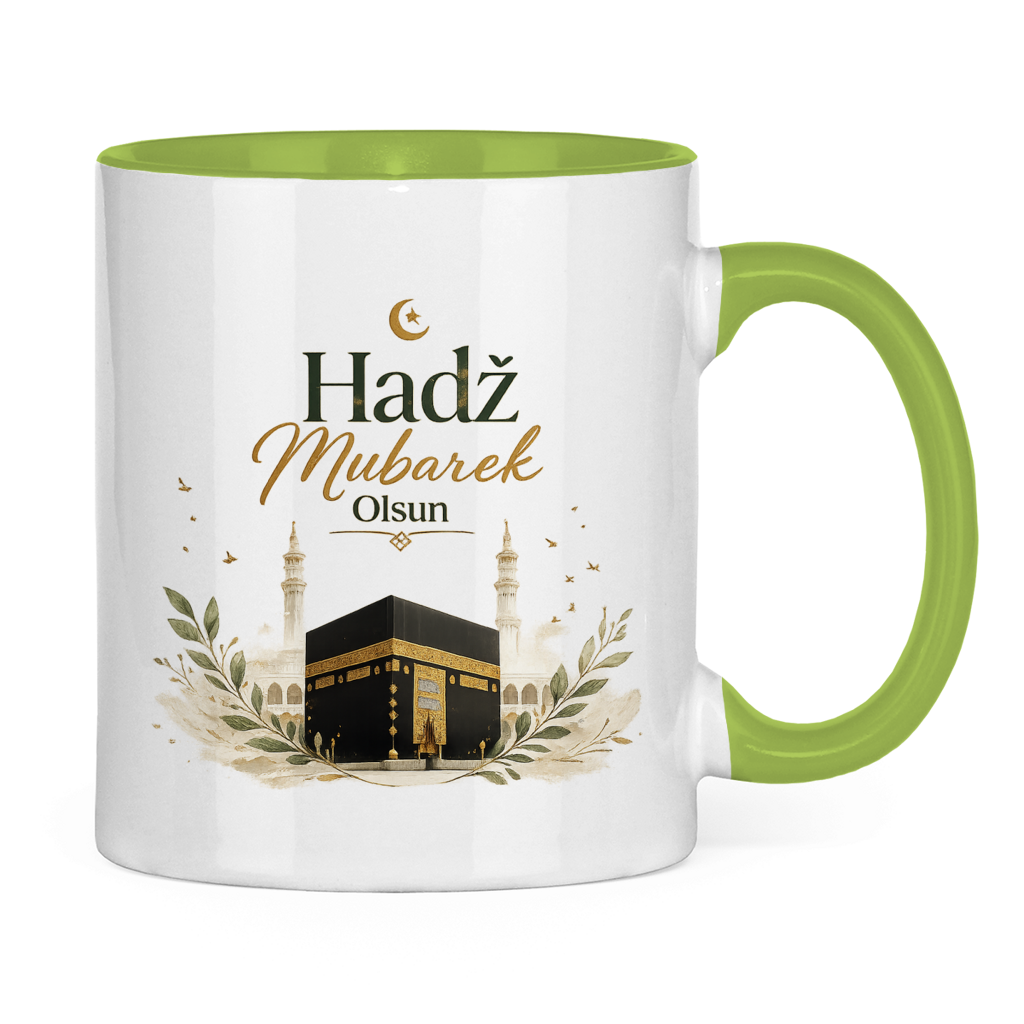 🇧🇦 Zweifarbige Tasse „Hadž Mubarek Olsun“ – Islamische Keramiktasse mit Kaaba Design