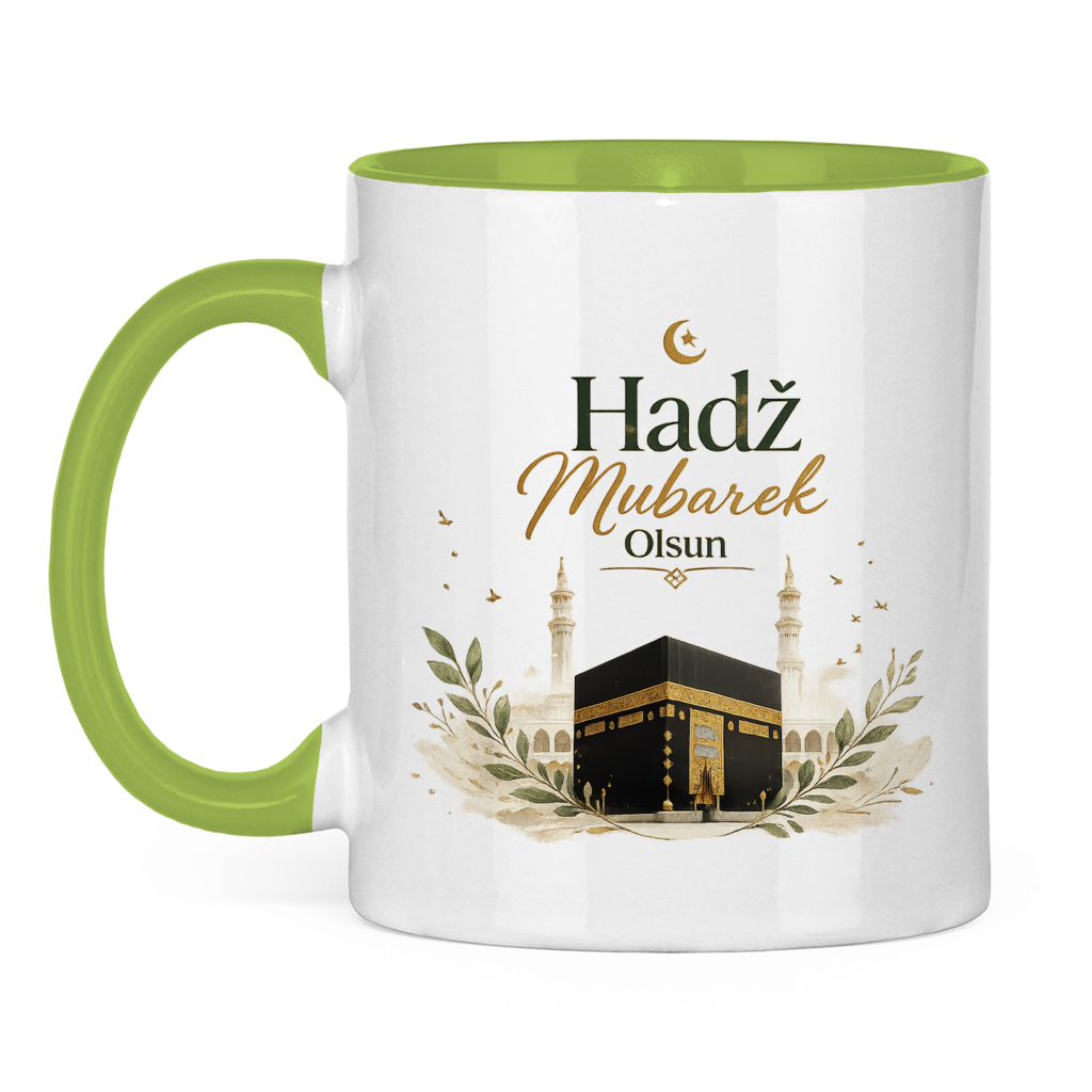🇧🇦 Zweifarbige Tasse „Hadž Mubarek Olsun“ – Islamische Keramiktasse mit Kaaba Design