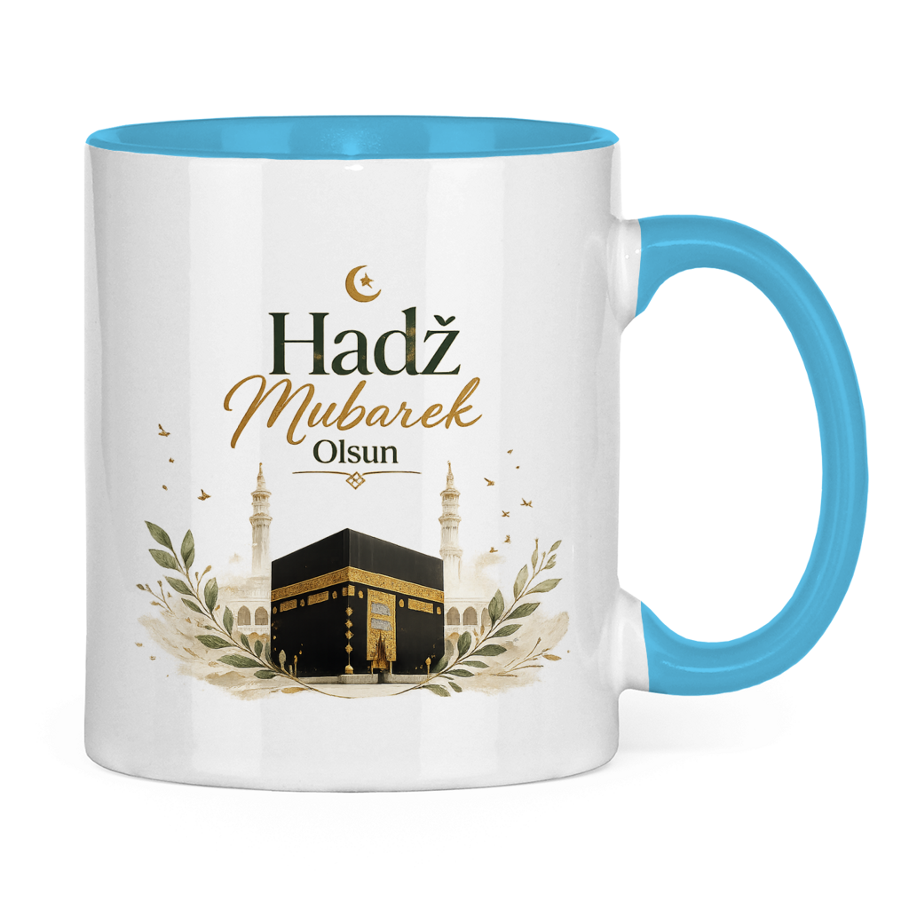 🇧🇦 Zweifarbige Tasse „Hadž Mubarek Olsun“ – Islamische Keramiktasse mit Kaaba Design