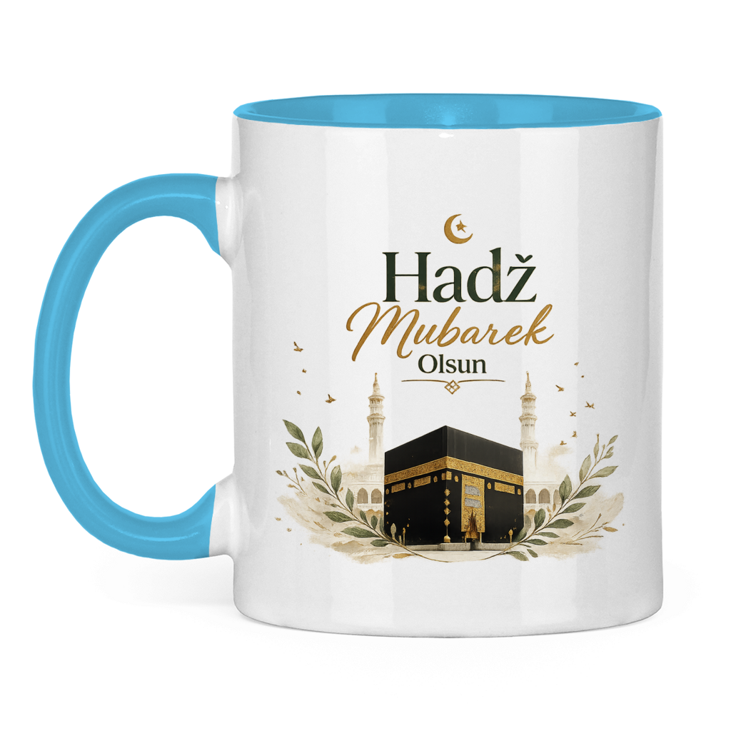 🇧🇦 Zweifarbige Tasse „Hadž Mubarek Olsun“ – Islamische Keramiktasse mit Kaaba Design