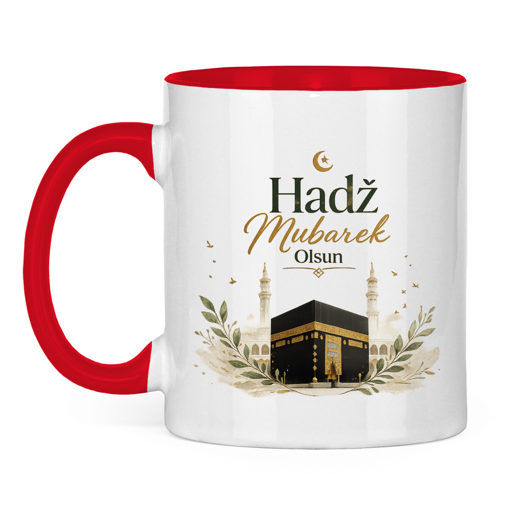 🇧🇦 Zweifarbige Tasse „Hadž Mubarek Olsun“ – Islamische Keramiktasse mit Kaaba Design