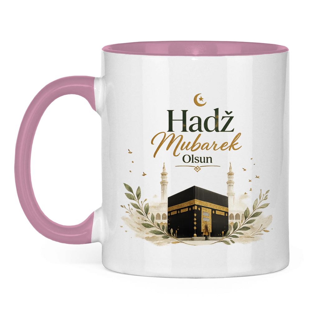 🇧🇦 Zweifarbige Tasse „Hadž Mubarek Olsun“ – Islamische Keramiktasse mit Kaaba Design