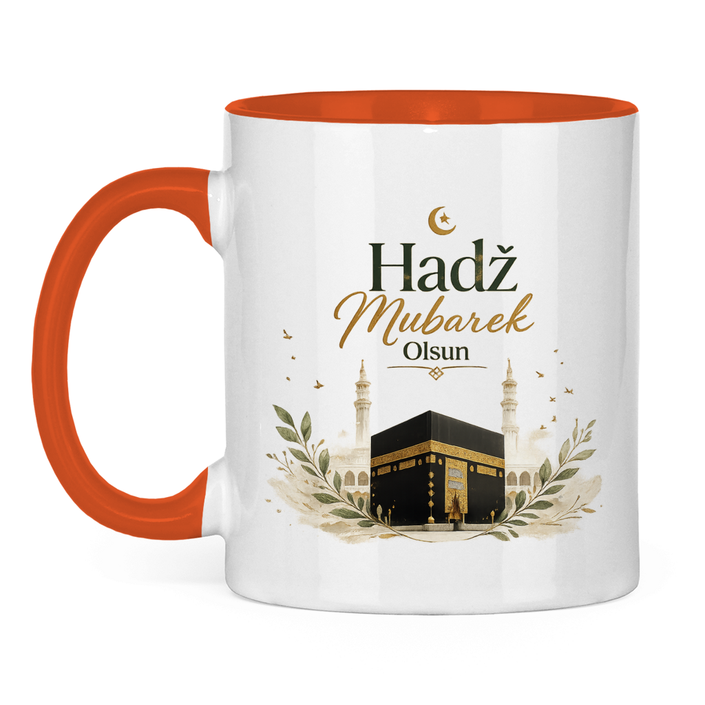 🇧🇦 Zweifarbige Tasse „Hadž Mubarek Olsun“ – Islamische Keramiktasse mit Kaaba Design