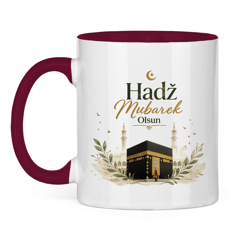 🇧🇦 Zweifarbige Tasse „Hadž Mubarek Olsun“ – Islamische Keramiktasse mit Kaaba Design