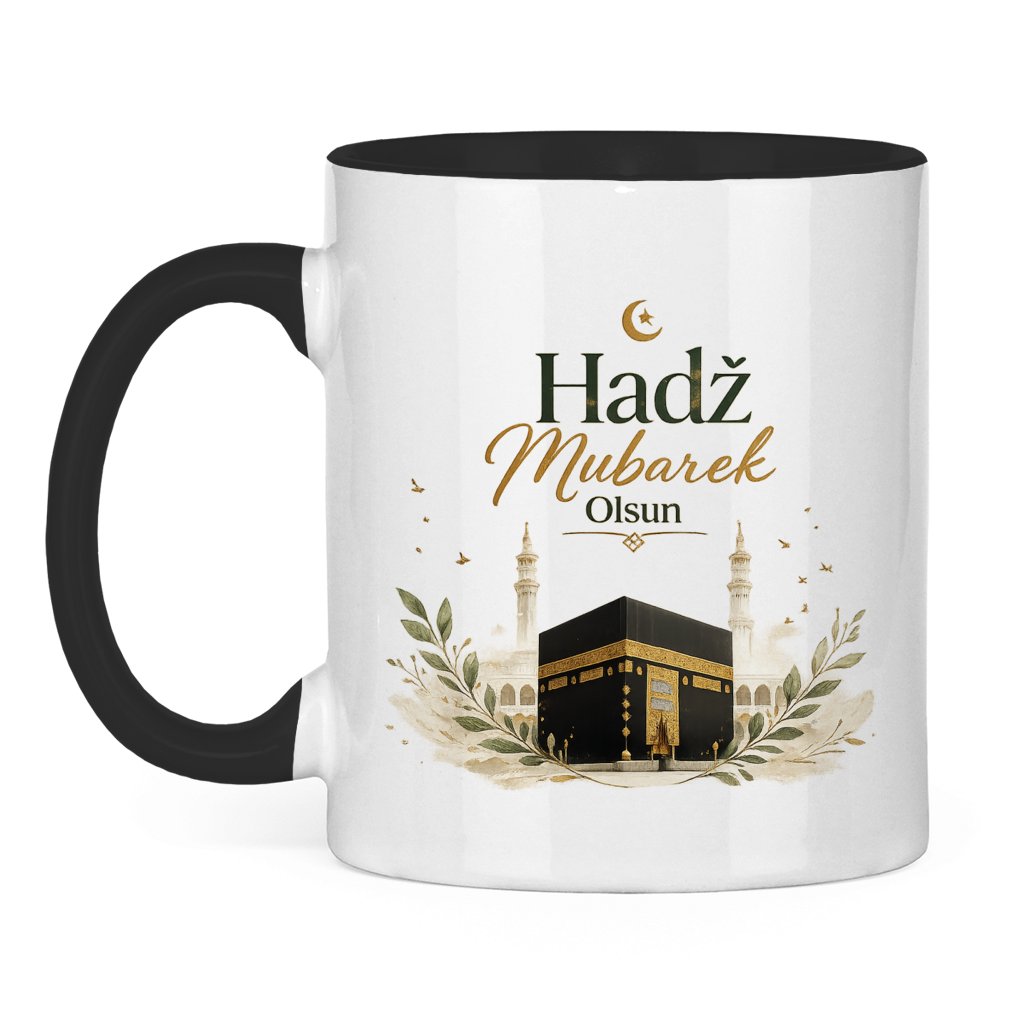 🇧🇦 Zweifarbige Tasse „Hadž Mubarek Olsun“ – Islamische Keramiktasse mit Kaaba Design