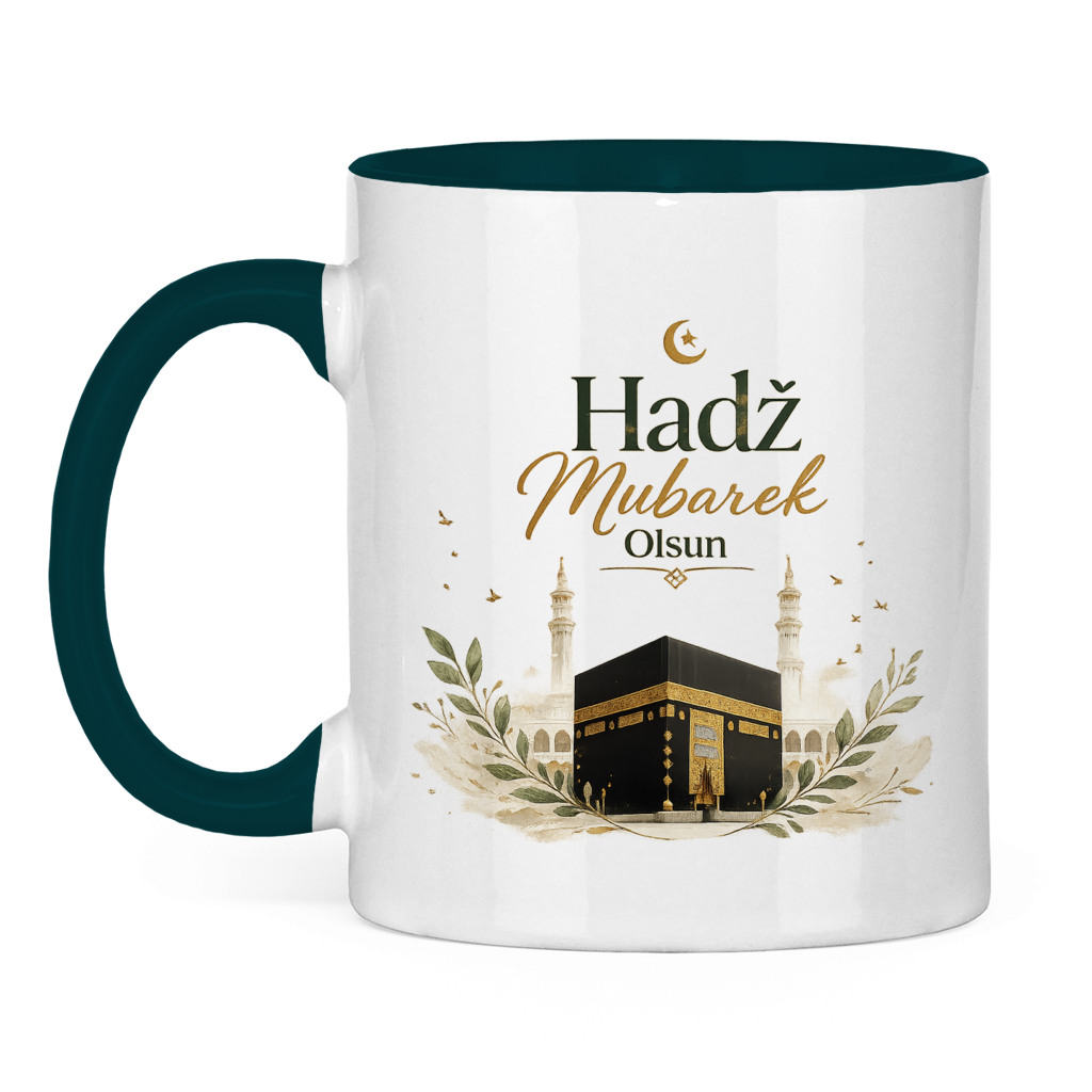 🇧🇦 Zweifarbige Tasse „Hadž Mubarek Olsun“ – Islamische Keramiktasse mit Kaaba Design
