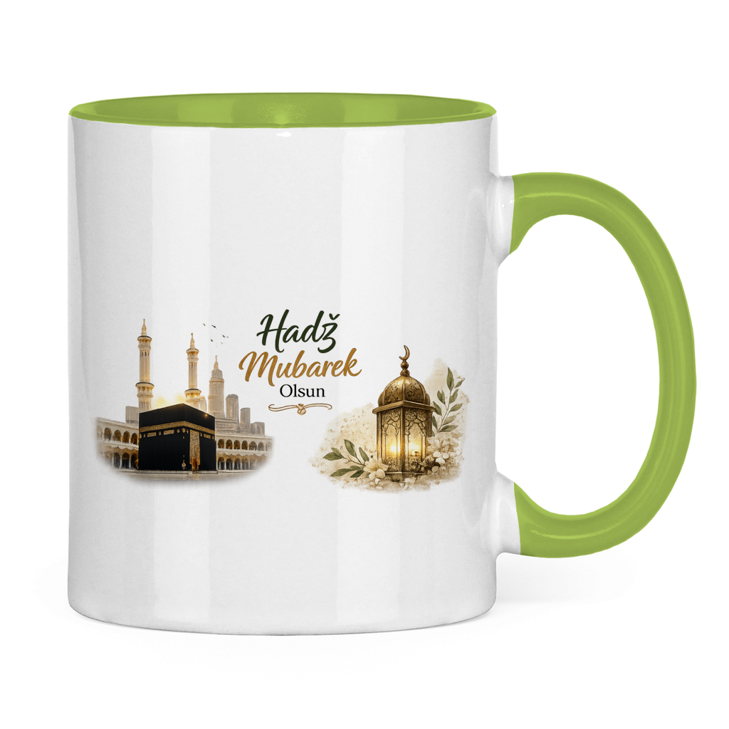 🇧🇦 Zweifarbige Tasse „Hadž Mubarek Olsun“ – Islamische Keramiktasse mit Kaaba & Laternen Design