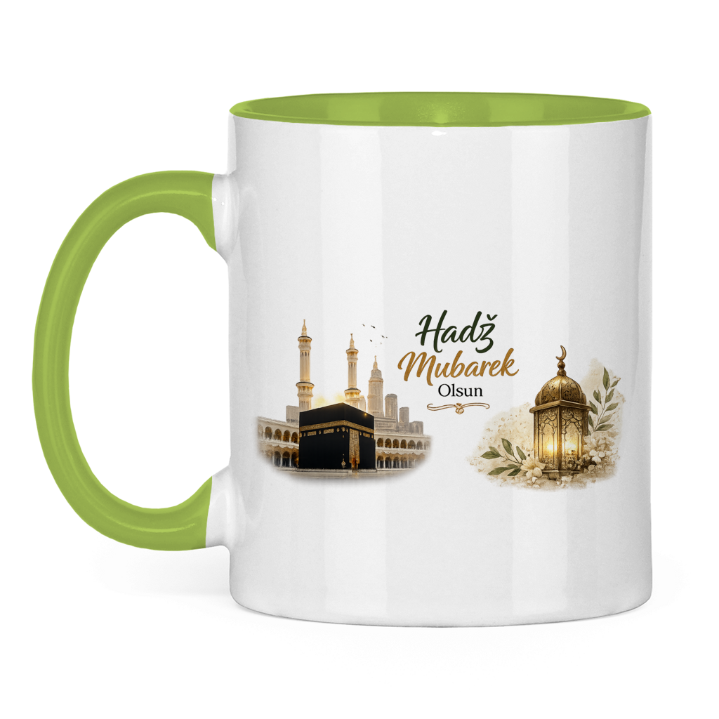 🇧🇦 Zweifarbige Tasse „Hadž Mubarek Olsun“ – Islamische Keramiktasse mit Kaaba & Laternen Design