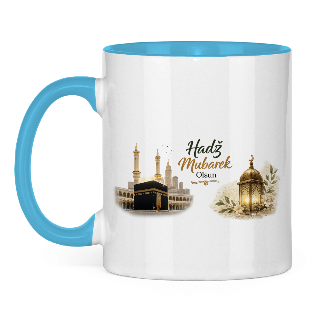 🇧🇦 Zweifarbige Tasse „Hadž Mubarek Olsun“ – Islamische Keramiktasse mit Kaaba & Laternen Design