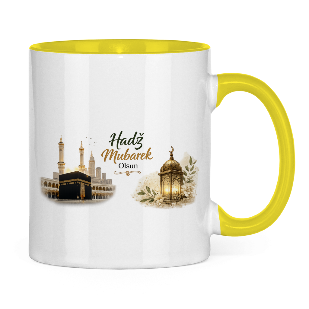 🇧🇦 Zweifarbige Tasse „Hadž Mubarek Olsun“ – Islamische Keramiktasse mit Kaaba & Laternen Design